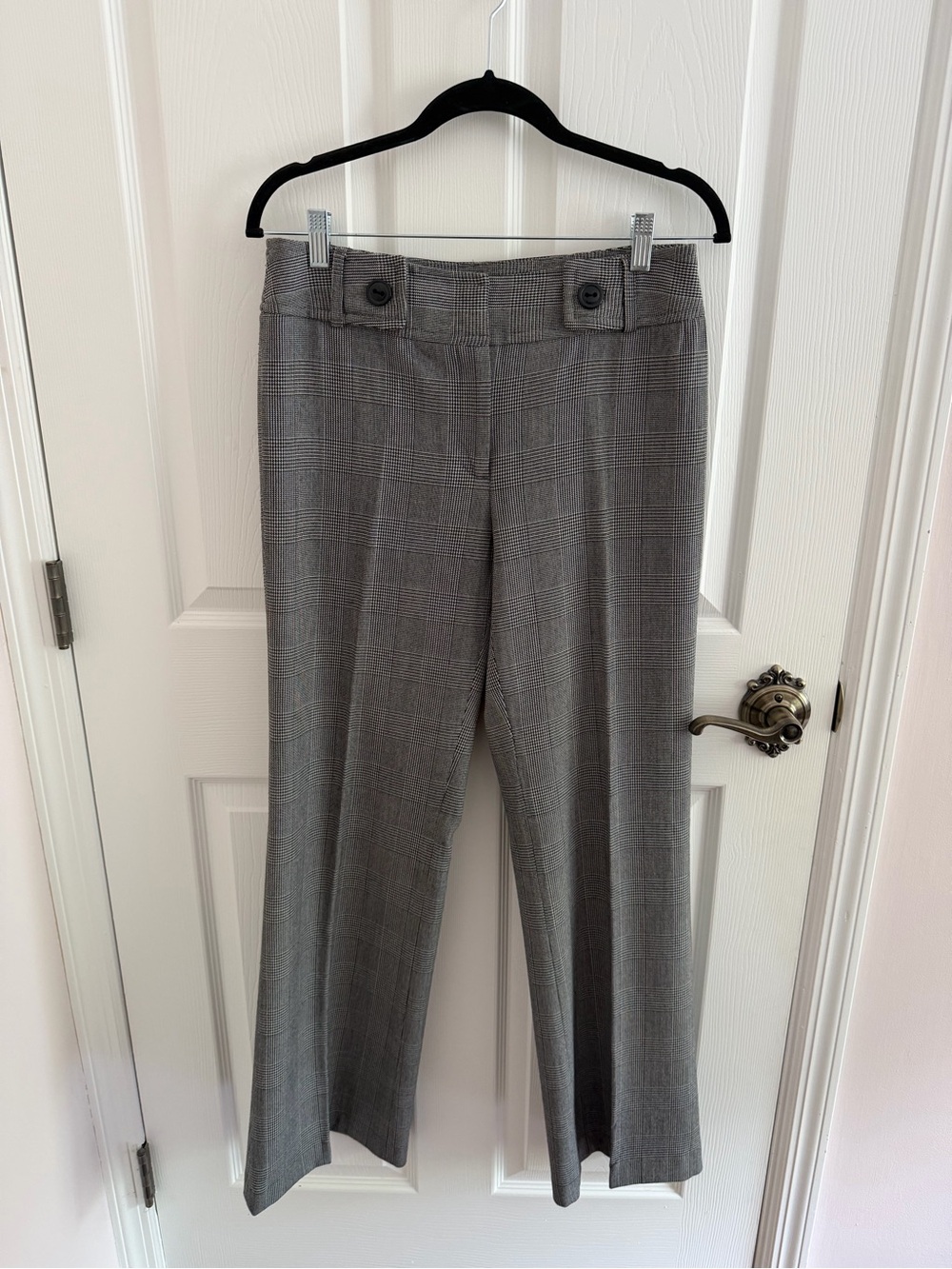 Dalia Collection Gray Plaid Boot-Cut Dress Pants